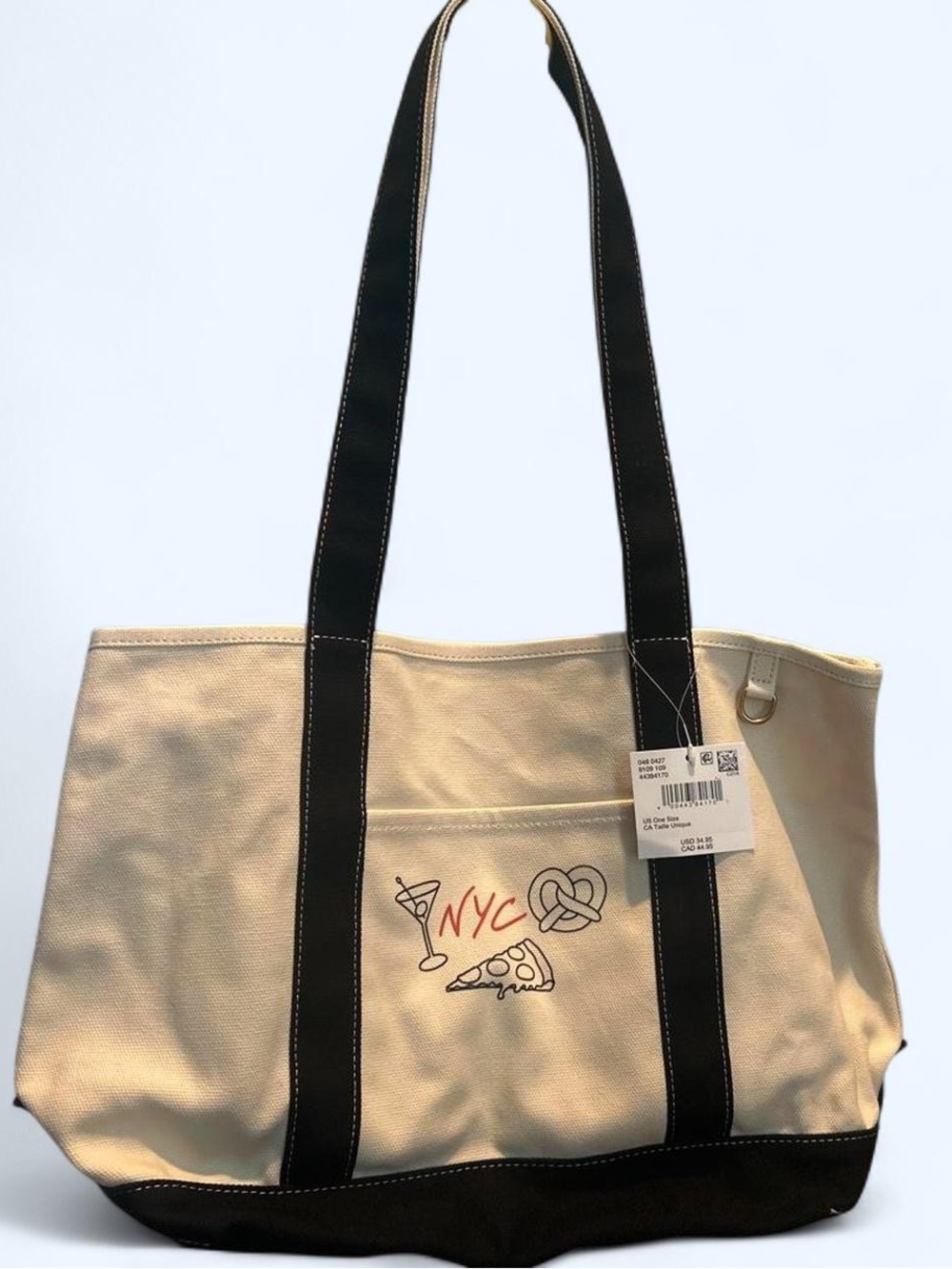 American Eagle Outfitters Cream Canvas Tote with Black Straps